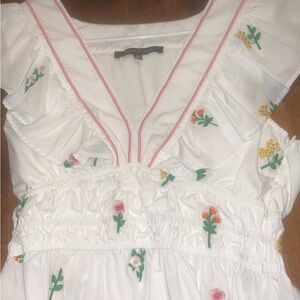 White Floral Ruffle Summer Top